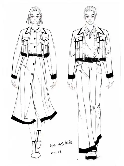 服装效果图考研定稿/运动休闲套装/男女