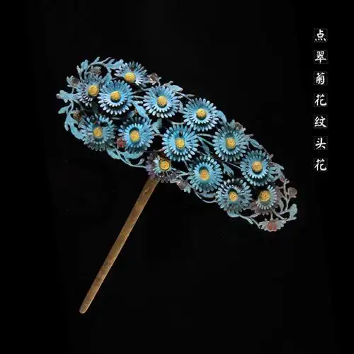 清宫旧藏纸胎点翠头花,头花以纸做底托上嵌点翠,清代后妃头饰的一种