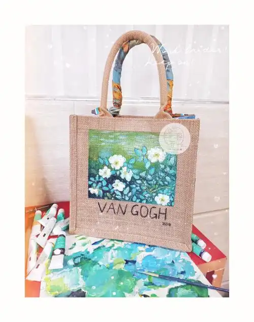 手绘无印良品麻布袋野玫瑰