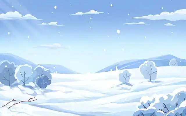 雪景插画素材粉色冬天村子雪地背景插画大雪背景手绘创意小雪冬天树林