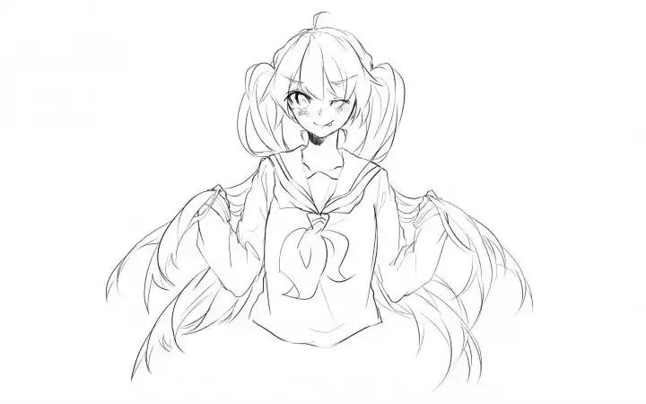 【23番怪物泪】双马尾少女绘制过程