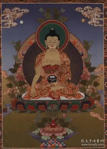 唐卡021尼泊尔彩绘药师佛(左手持药钵)立轴.纸本大小72.34*100.