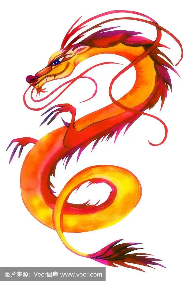 程式化的异国情调的龙.用于印刷,t恤设计.手绘水彩插图孤立在白色