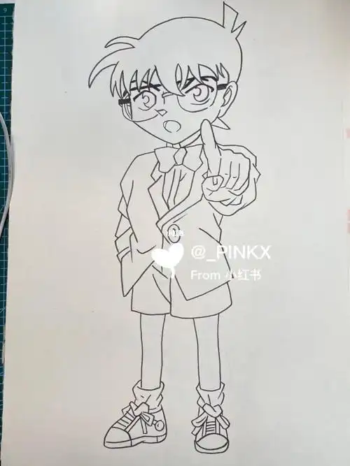 儿童画动漫人物男生柯南马克笔手绘彩铅