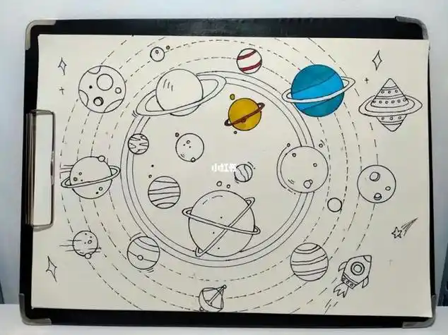 星球马克笔儿童画简笔画马克笔107|飞到外太空去儿童画简笔画马克笔画