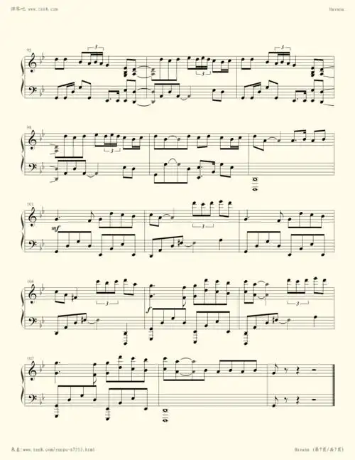 《havana,钢琴谱》完整版,7级,camila cabello(五线谱 钢琴曲 指法)
