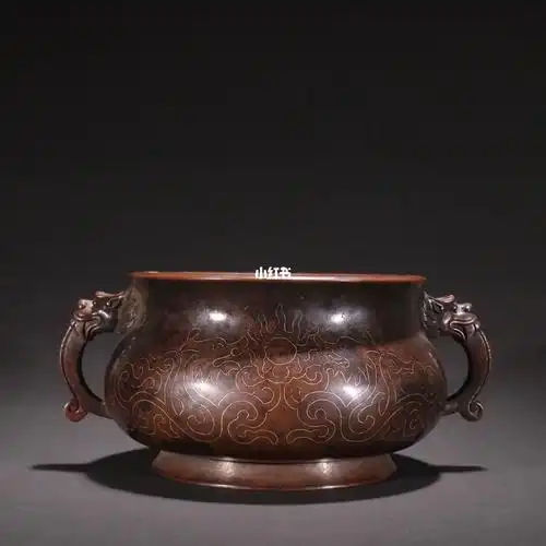 宣德款·铜胎掐银丝兽耳香炉