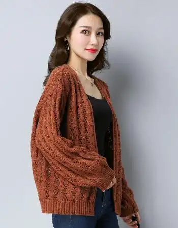 镂空针织羊毛开衫2018秋冬新款韩版宽松短款毛衣外套女大码羊绒衫