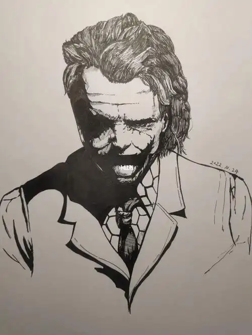 小丑希斯莱杰黑白线稿希望得到大神的点评