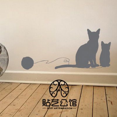 卡通动物风格儿童房宠物店装饰床头背景墙雕刻贴纸 d-022 剪影猫