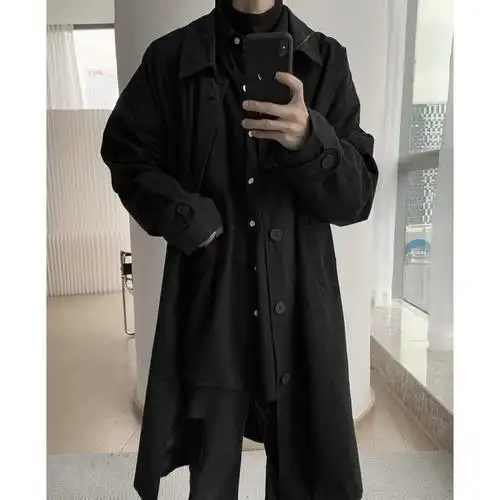 短句先生黑色中长款加厚风衣男秋冬韩版宽松过膝高级感大衣外套男