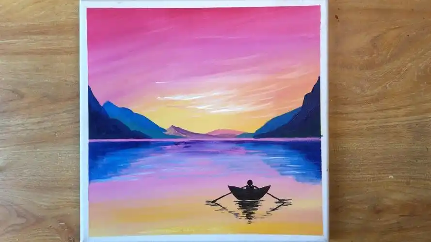 丙烯画/粉红天空美景/简单风景画#初学者绘画入门#简单易学-教育视频