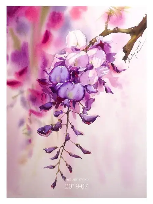 水彩课堂示范…紫藤