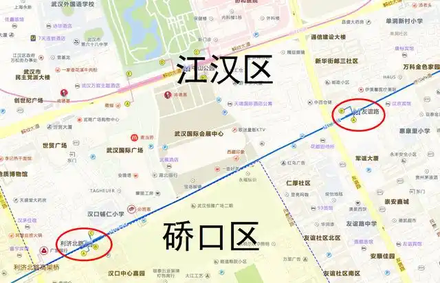 武汉市硚口区与江汉区附近的地图