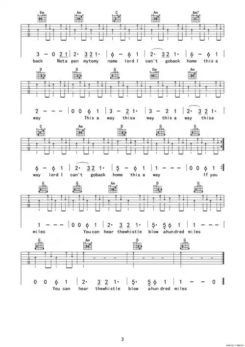 500miles吉他六线谱