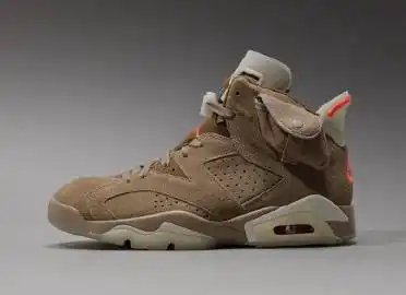 全新的travis scott x air jordan 6采用翻毛皮材质,以棕色色调贯穿
