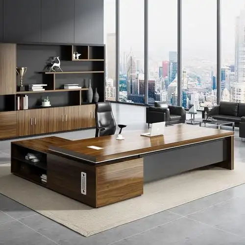 木迪现代简约实木大气总裁桌胡桃木禅意大班台老板办公组合桌定制