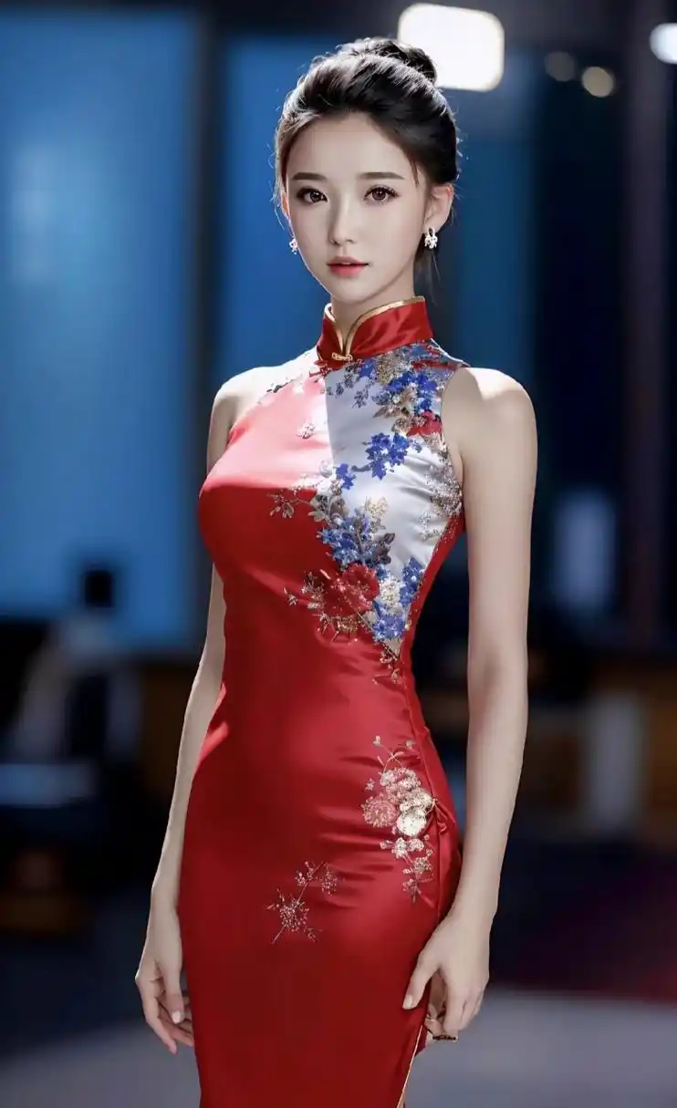 美女# #ai绘画# 红色旗袍美女,红裙美女