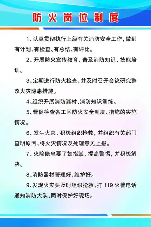 消防防火岗位制度宣传栏海报