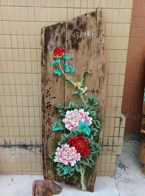 风化木板画手绘漆画木头板画挂画老榆木门板画樟木摆件复古木板画 160