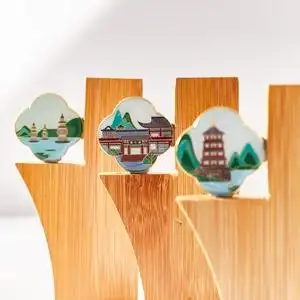 西湖冰箱贴轩窗文创杭州纪念品城市金属磁贴三潭印月雷峰塔楼外楼