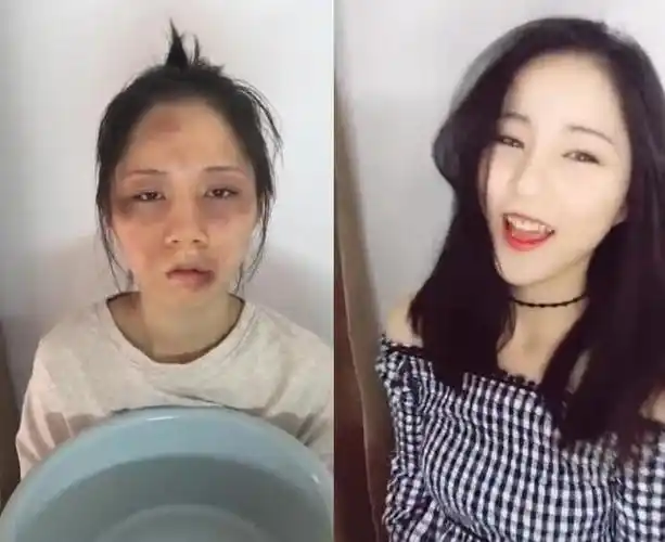 小姐姐化妆前后对比,网友:最后一个的bb霜是不要钱吧!