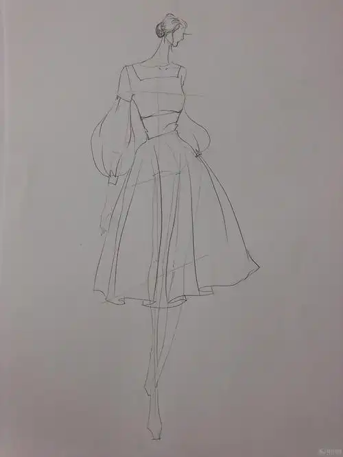 时装设计图铅笔手稿  巴黎时装设计铅笔手稿  时装画铅笔  服装设计图