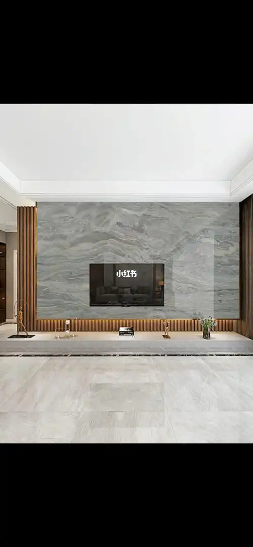 轻奢风悬空背景墙大理石搭配格栅