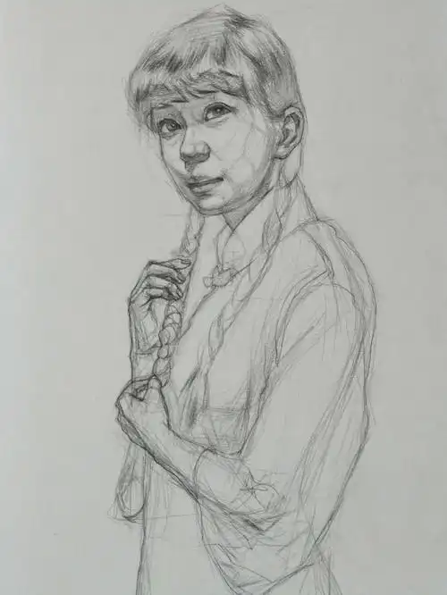 女青年带手胸像8开