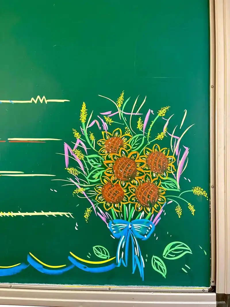 黑板报向日葵97花束边框.#粉笔画 #黑板报粉笔画 #这是粉 - 抖音