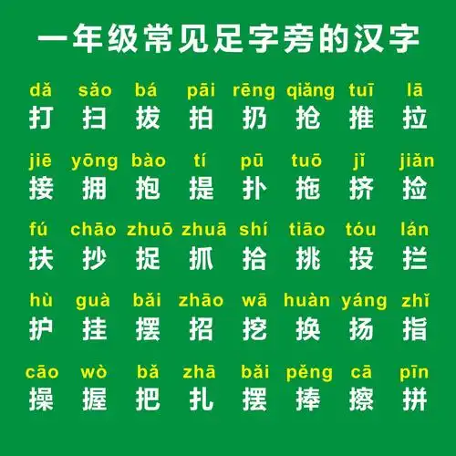 我们一年只用的手旁边的汉字是:打,扫,拉,拍,扔,抢,推,拉,接,抱,举,跳