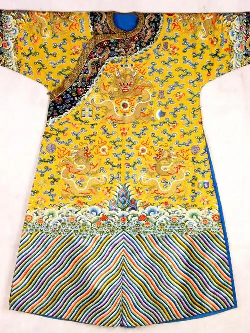 清光绪明黄绸彩绣夹龙袍