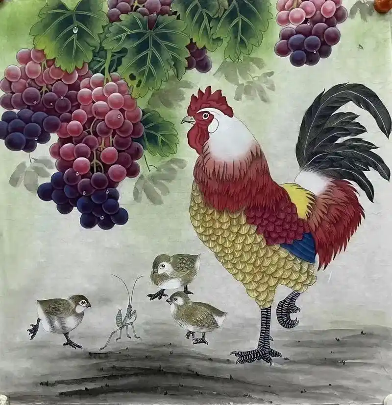 国画鸡寓意吉祥如意大吉大利,一直是收藏的热点#纯手绘国画  - 抖音