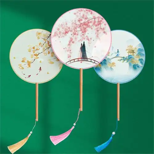 团扇法耐儿童古风扇子夏天舞蹈扇女式中国风汉服旗袍古风古典流苏圆扇