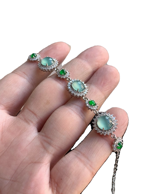 翡翠手链老坑玉石手饰轻奢款天然a货925银镶嵌冰种阳绿蛋面女款