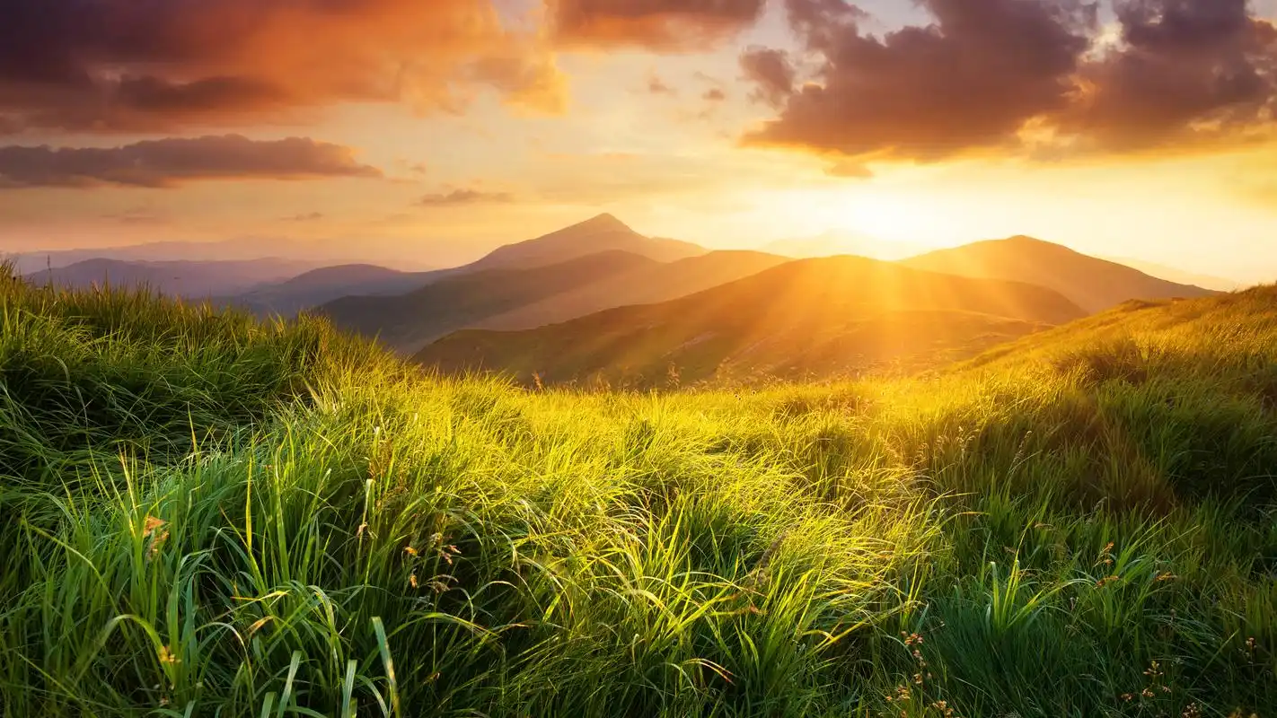 自然风景 山脉 日落 树木 08 天空 云 阳光 草 4k高清风景壁纸3840x