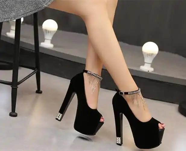 水钻超高跟粗跟凉鞋单鞋夜店女鞋夏季鱼嘴防水台恨天高15cm16公分