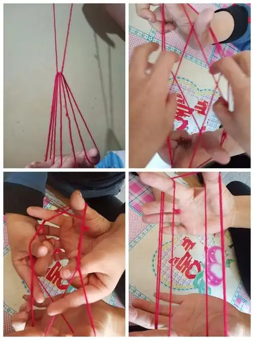 2,亲子游戏挑花线,一根毛线玩出了不一样的花样.1.