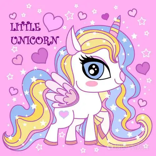 可爱的白色卡瓦独角兽粉红色背景. 用于设计印刷海报等. 向量