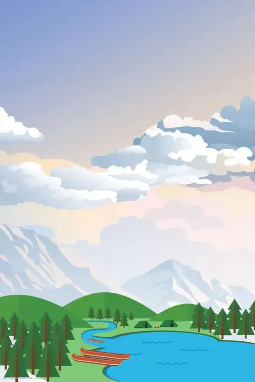 矢量手绘小清新绿色自然风景海报