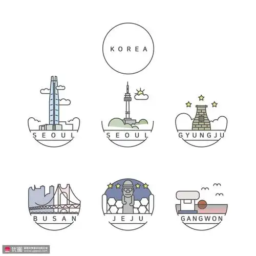 韩国地标建筑城市首尔塔线条城市图标