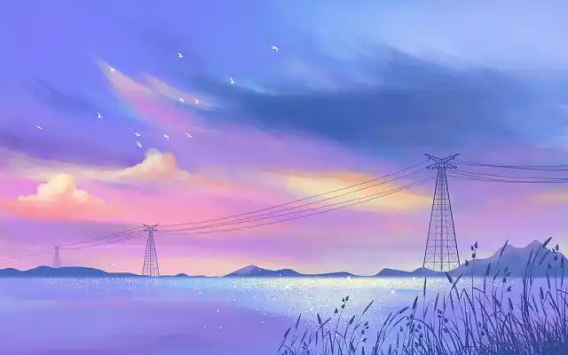 灯塔少女心壁纸二次元天空星空手绘梦幻唯美插画风景紫色大海设计素材