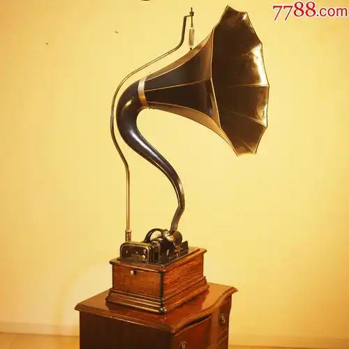 西洋古董爱迪生蜡筒留声机手摇唱机edison天鹅颈大喇叭1905年_老唱机