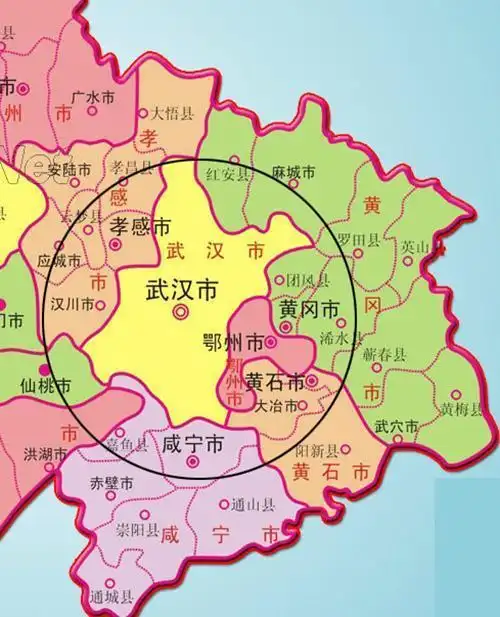 湖北围绕省会武汉都市圈的几个城市