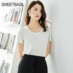 简约圆领纯色t恤女紫淑2021春夏季新款时尚百搭白色短袖上衣个性