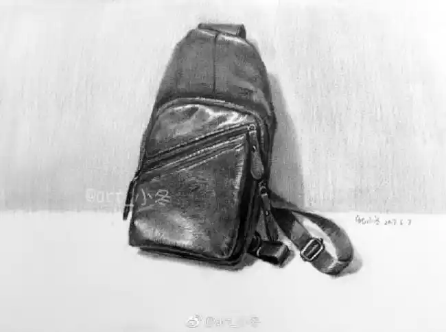 时尚皮革单肩背包素描画图片皮质单肩包素描手绘教程画法