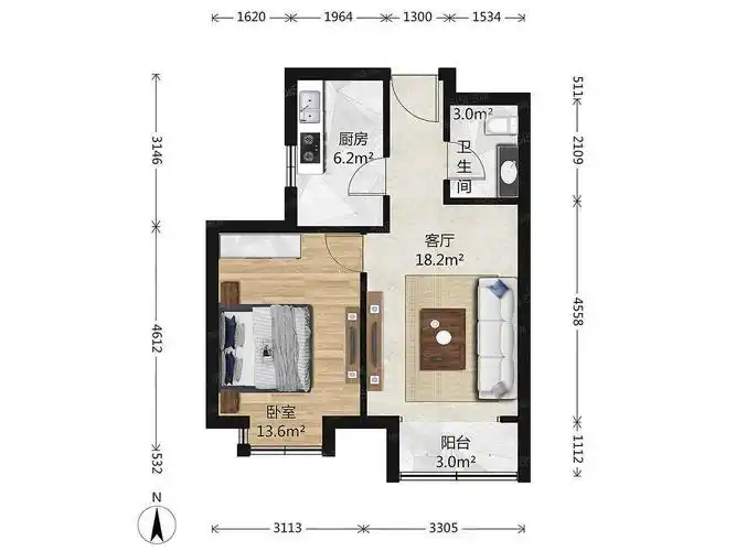 泰河园一里一区1室1厅户型图
