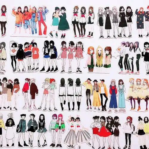 闺蜜手账贴纸可爱少女人物小清新情侣礼物装饰素材diy贴画套装