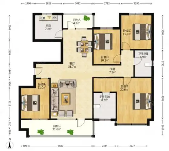 星光岛二期玫瑰园4室2厅2卫171.11㎡南北275万