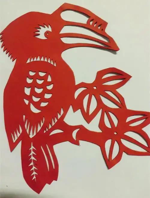 动物剪刻纸jianzhi窗花作品画双面红宣纸特色刀刻画不简单剪纸鸟简单